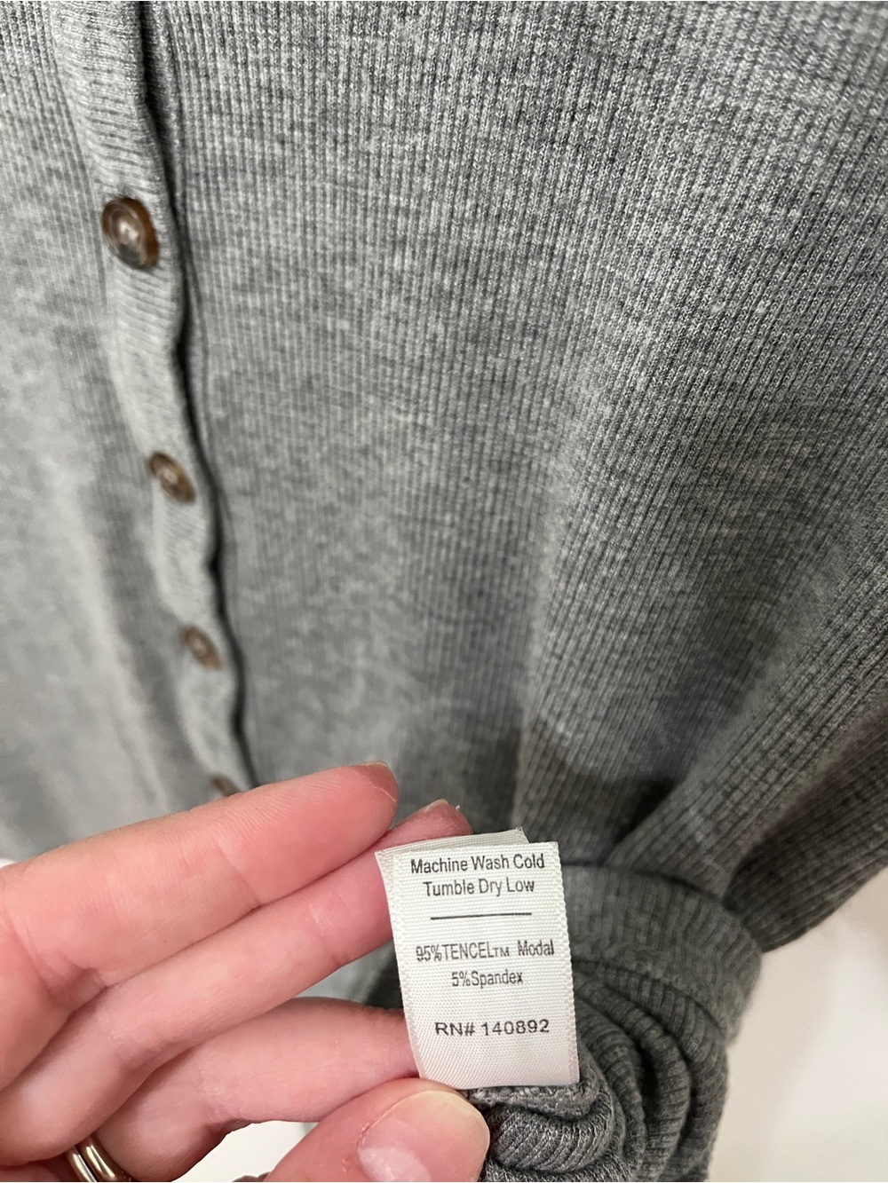 Marine Layer Womens Medium Gray Ribbed V Neck Button Front Short Sleeve Top - Picture 4 of 7